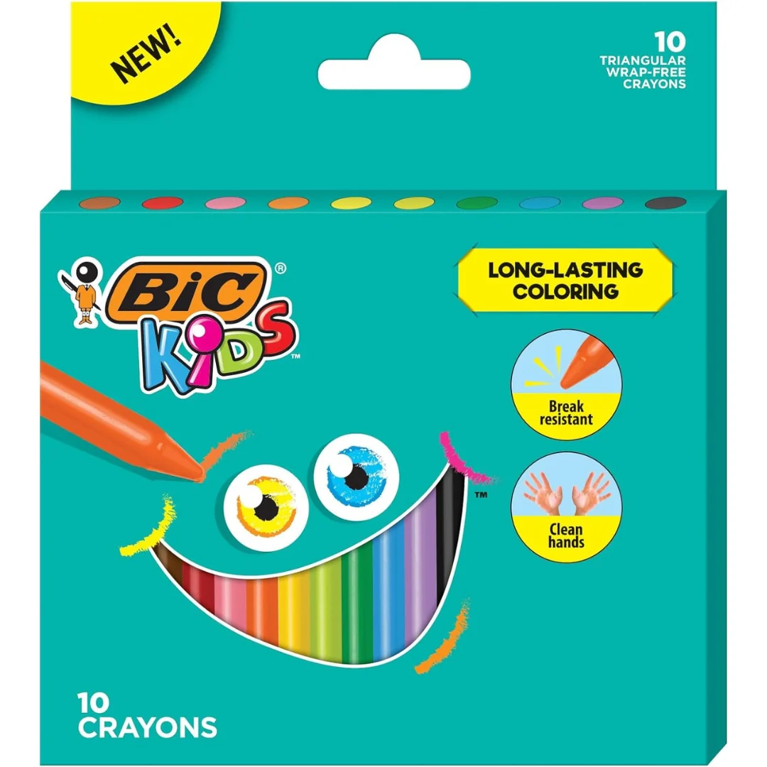 10-Pack BIC Kids Triangle Crayons – 10 Count