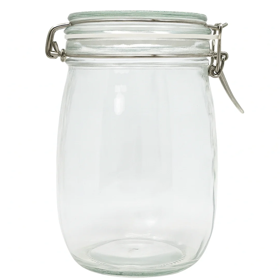 1000mL Round Glass Storage Jar with Bamboo Lid