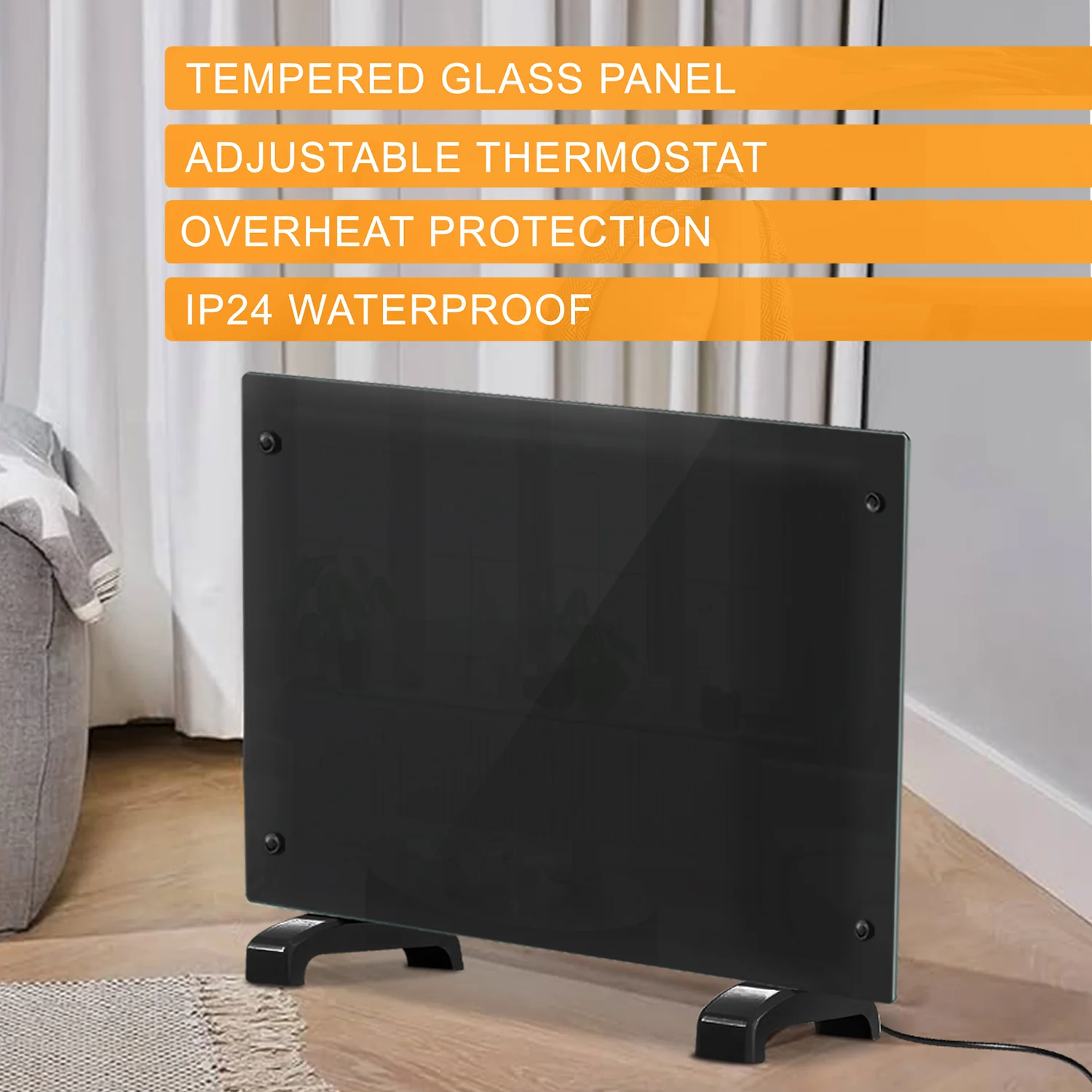 1000W Black Glass Panel Heater - Image 4
