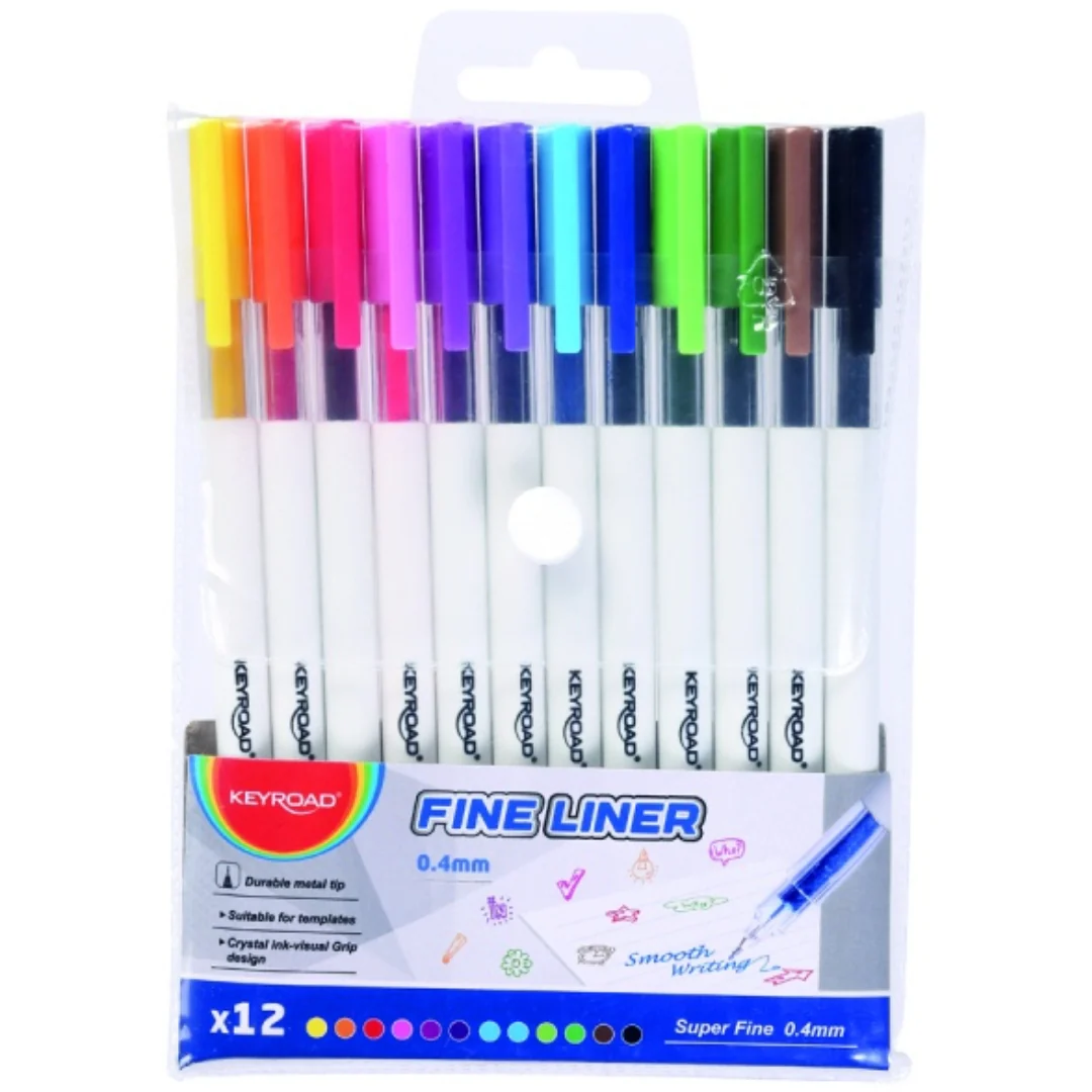 12pk Fineliner Pens 0.4mm – Assorted Colours