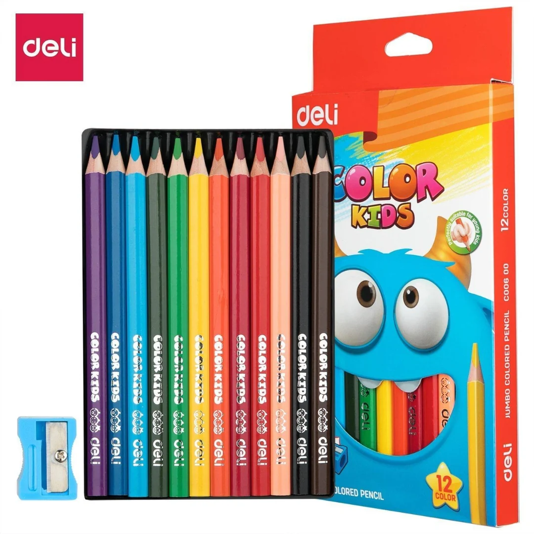 12pk Jumbo Colouring Pencil Triangular by Deli