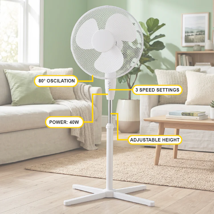 16" Oscillating White Pedestal Fan - Image 2