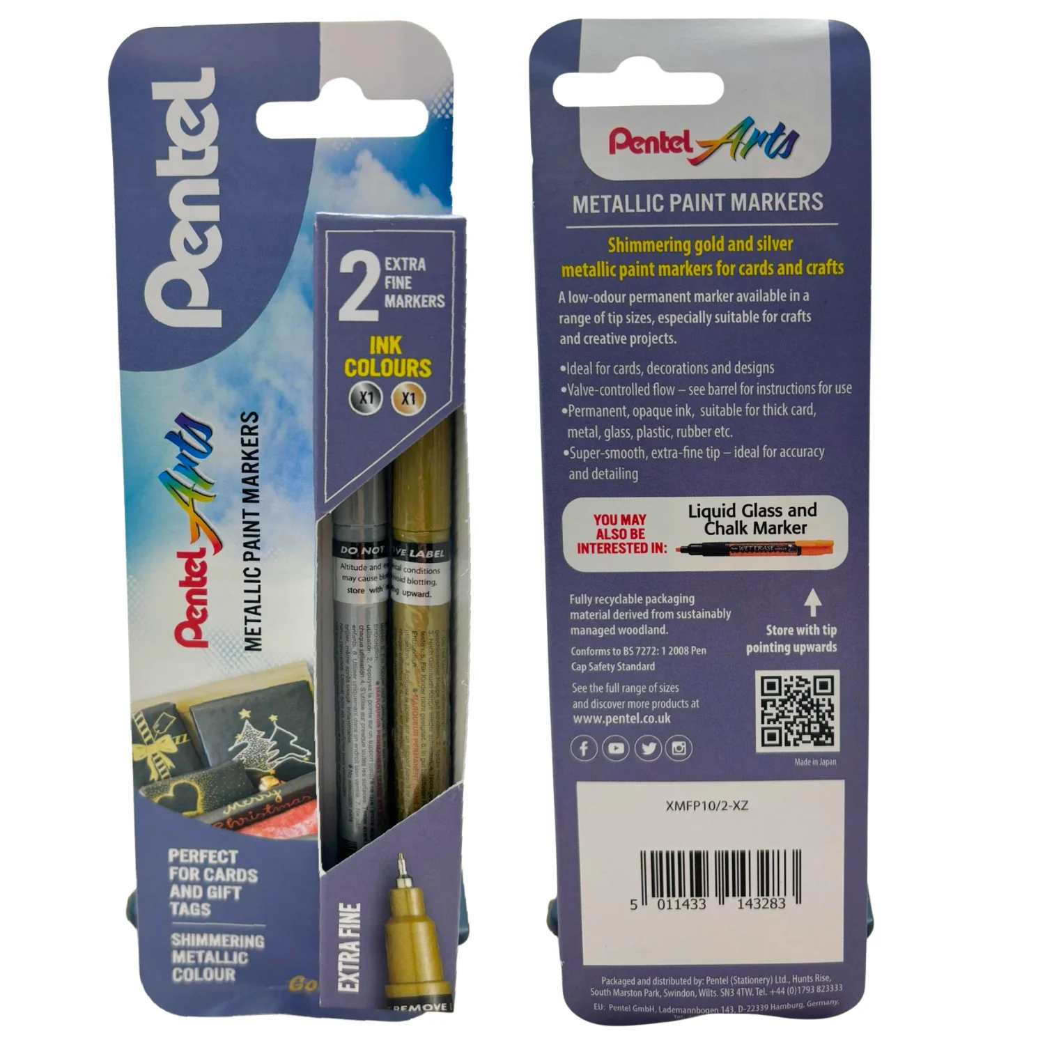 2-Pack Pentel Extra Fine Tip Markers Set - Gold & Silver Metallic
