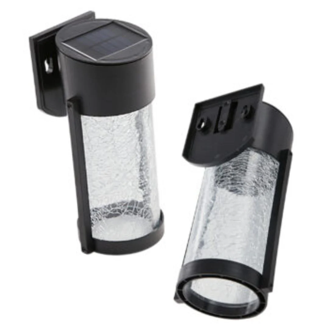 2 Pack Solar LED Wall Lights Crackle Glass - Outdoor Waterproof Garden Lights