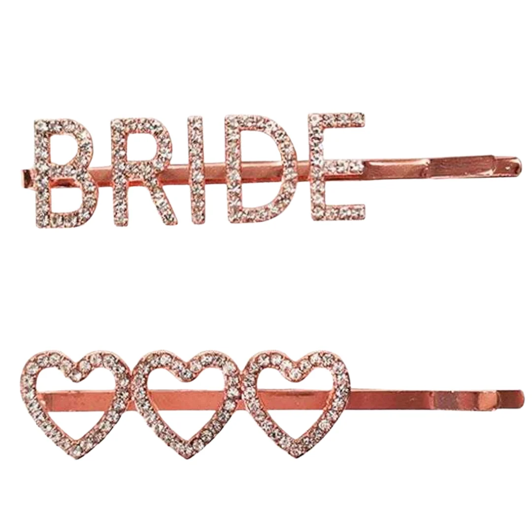 2-Piece Diamanté ‘Bride & Hearts’ Hair Clip Set