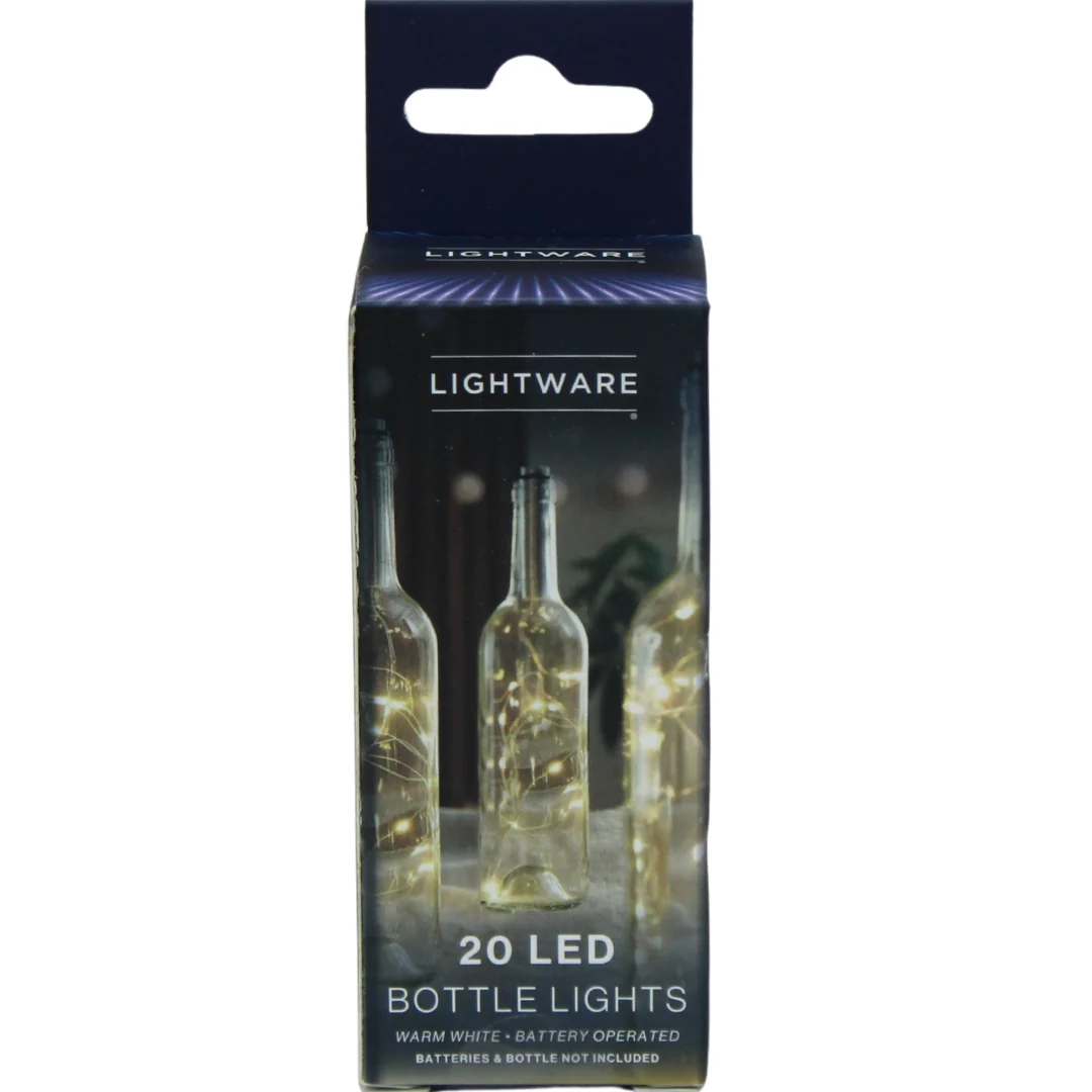 20 LED Battery Operated Bottle Lights – Warm White String Lights