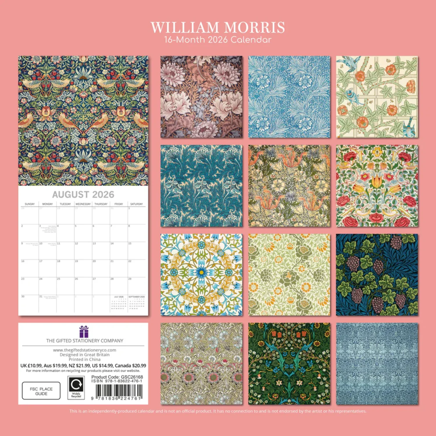 2026 William Morris Calendar – Rose - Image 2