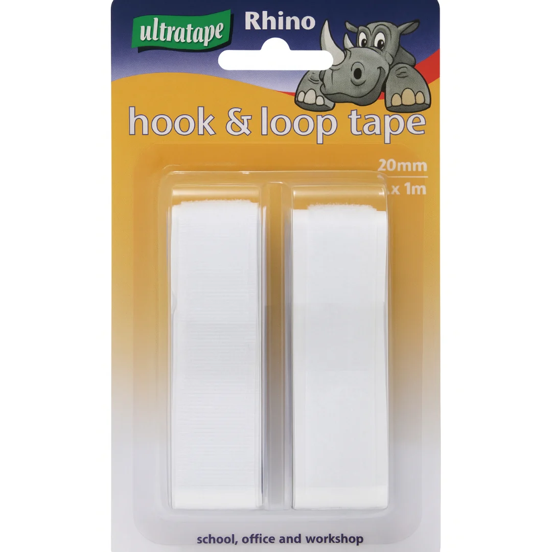 20mm x 1m White Hook/Loop Blister