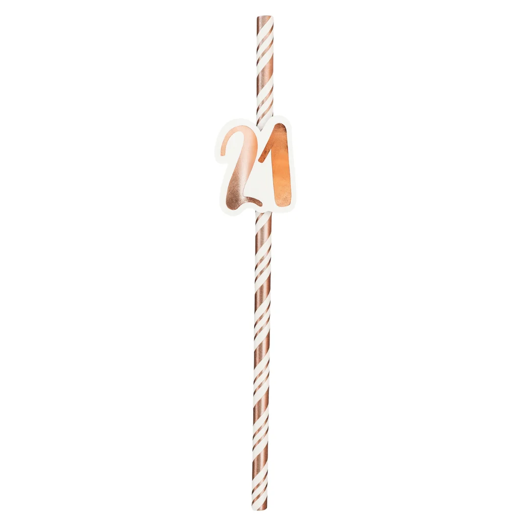 21st Birthday Rose Gold Straws Pack