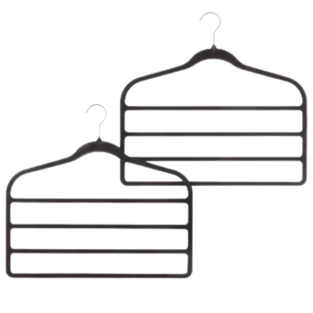 3-Bar Flocked Hangers Black 2-Pack