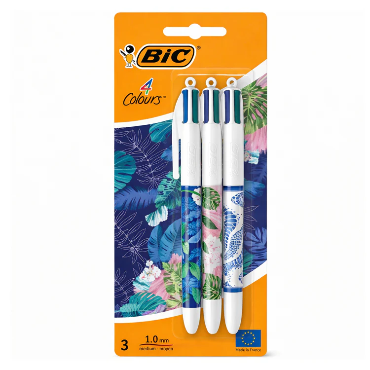 3-Pack BIC 4-Colour Botanical Ballpoint Pens