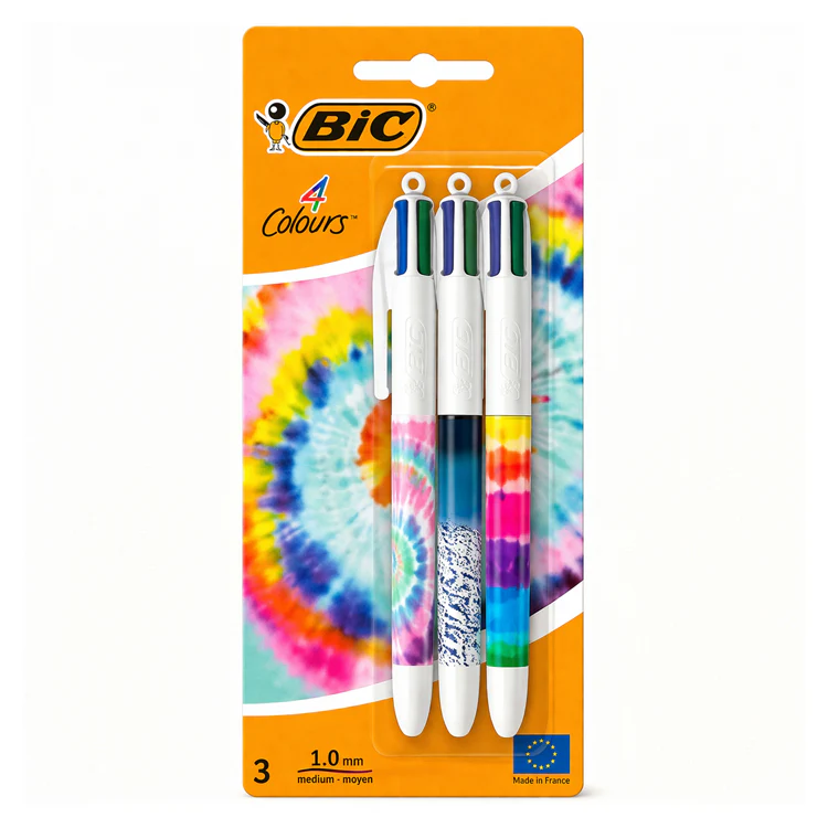 3-Pack BIC 4-Colour Tie Dye Ballpoint Pens