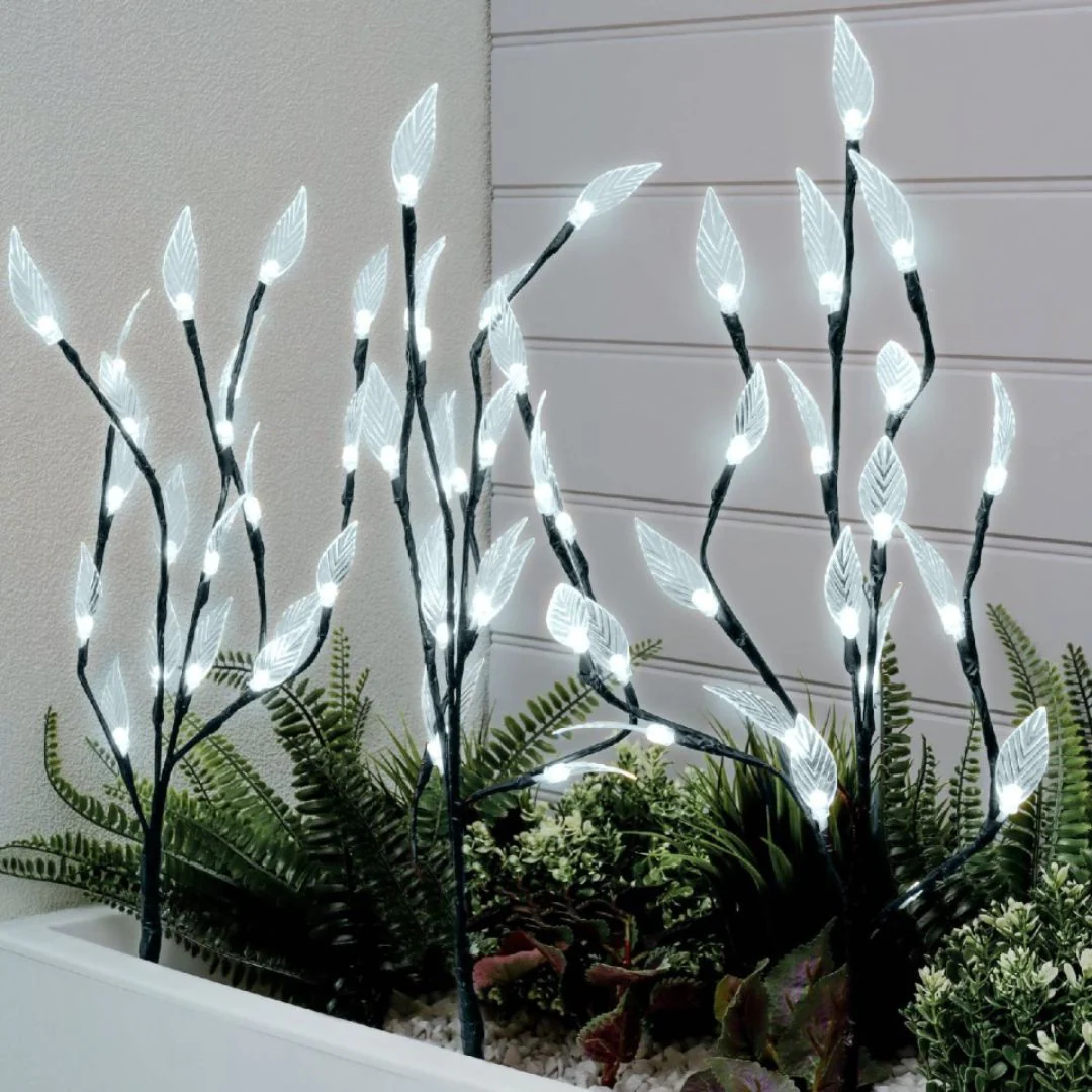 3 Pack Solar Branch Stake Lights Cool White LED - Outdoor Garden Decorative Lighting