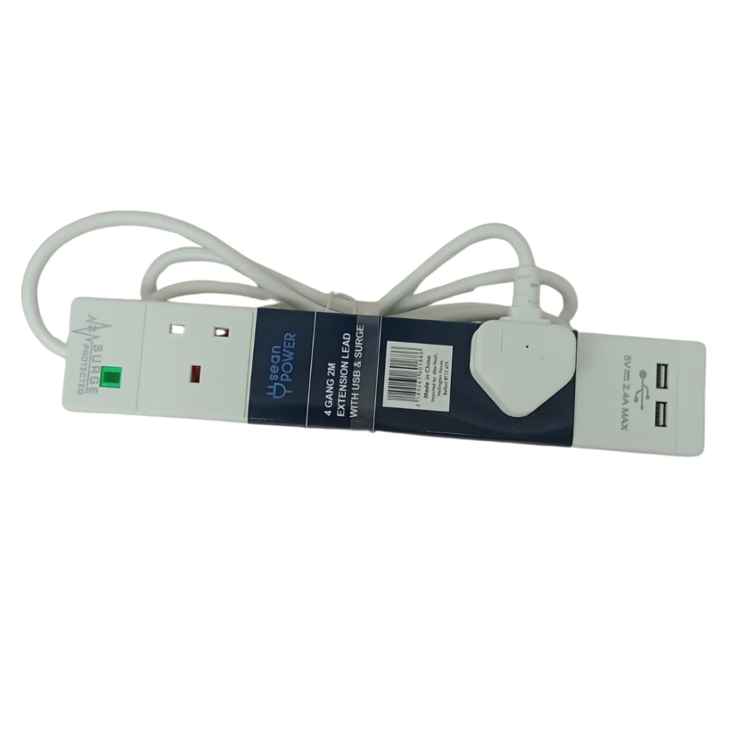 4 Gang 2M Extension Lead with USB - Image 2