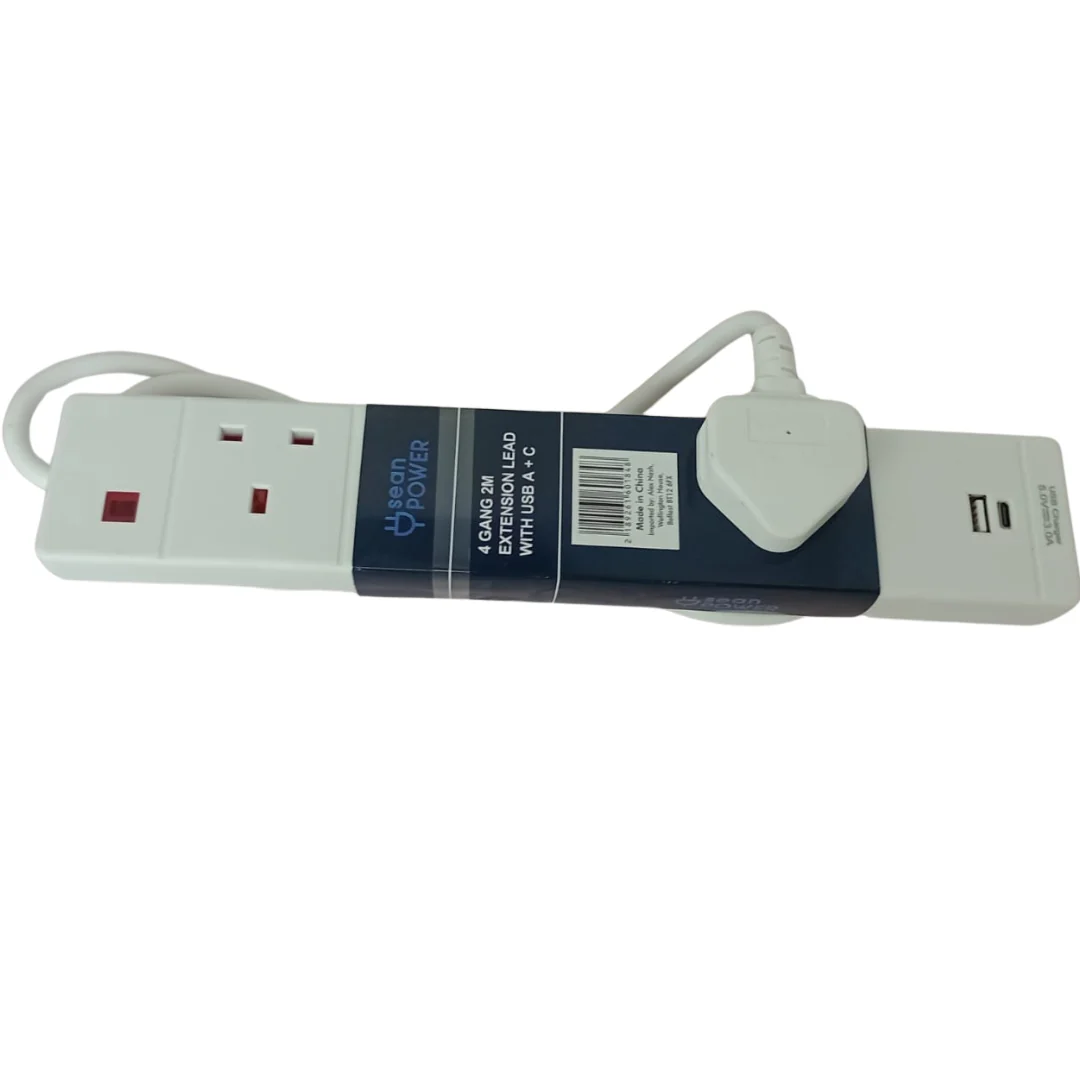 4 Gang 2M Extension Lead with USB-A