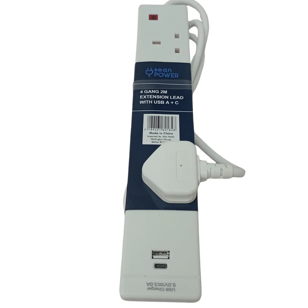 4 Gang 2M Extension Lead with USB-A - Image 2