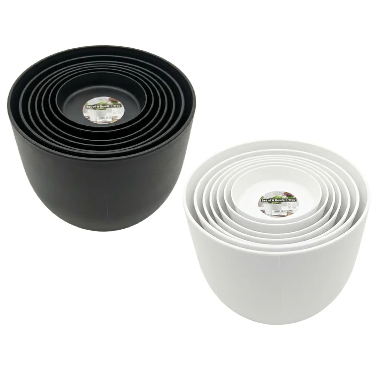 5 Piece Planter Set with Tray White/Black