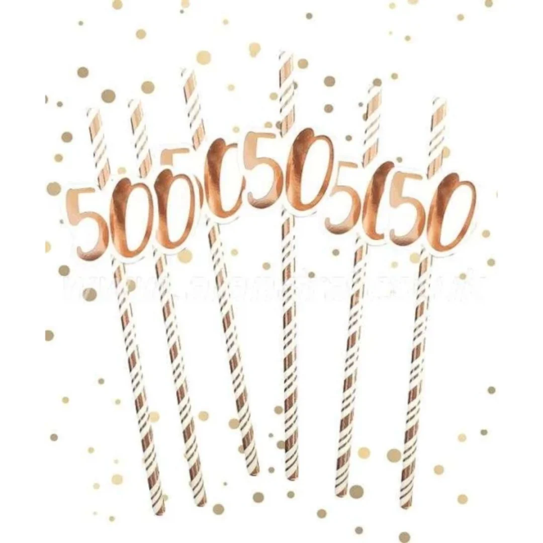 50th Rose Gold Birthday Straws - Pack of 6