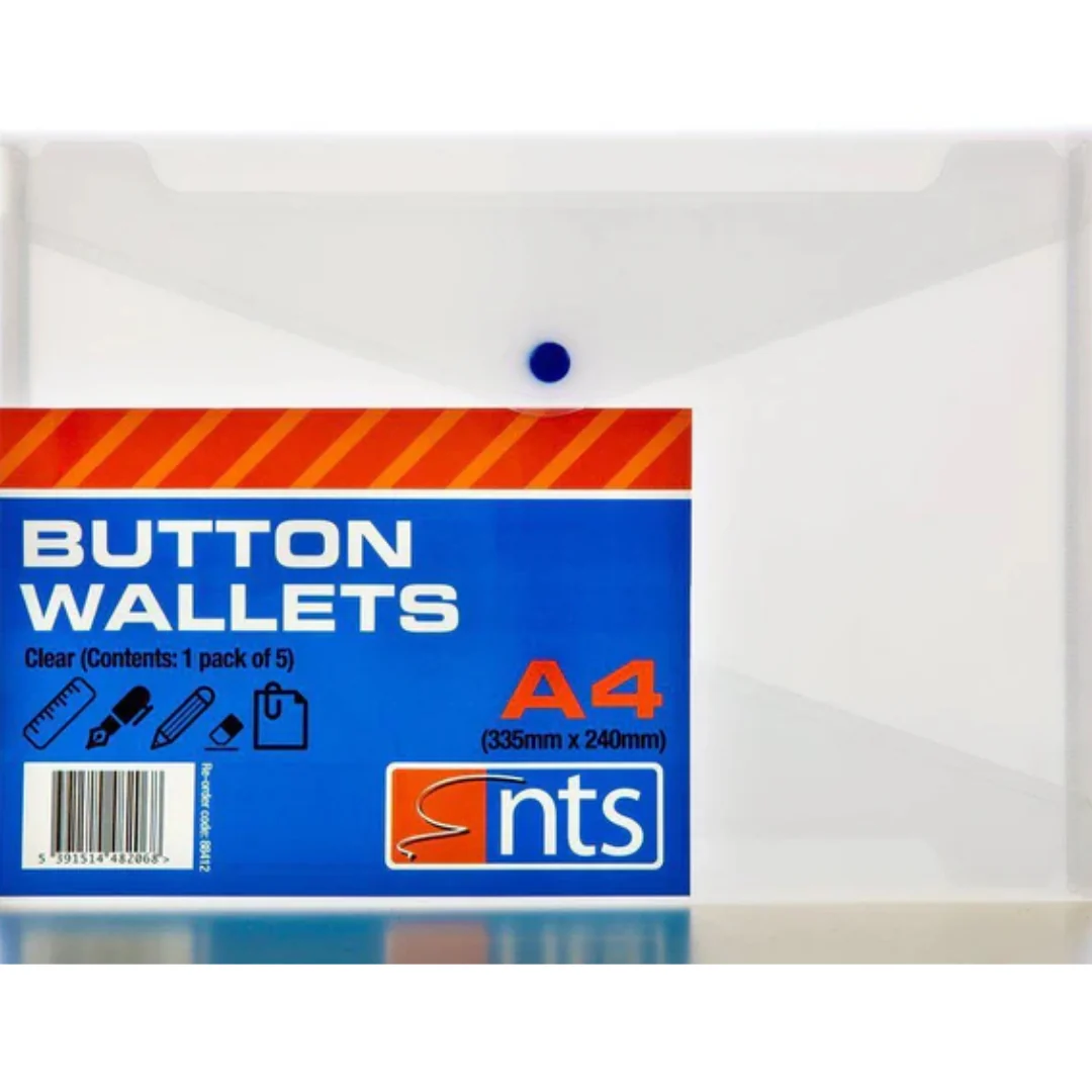 5pk A4 Button Wallets – Clear