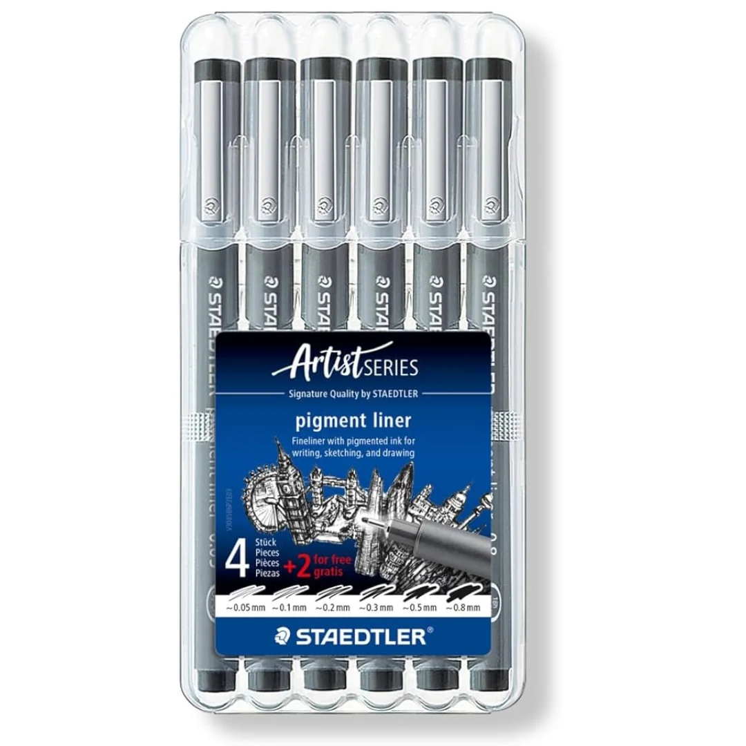 6 Pack Black Fineliner Pigment Liners
