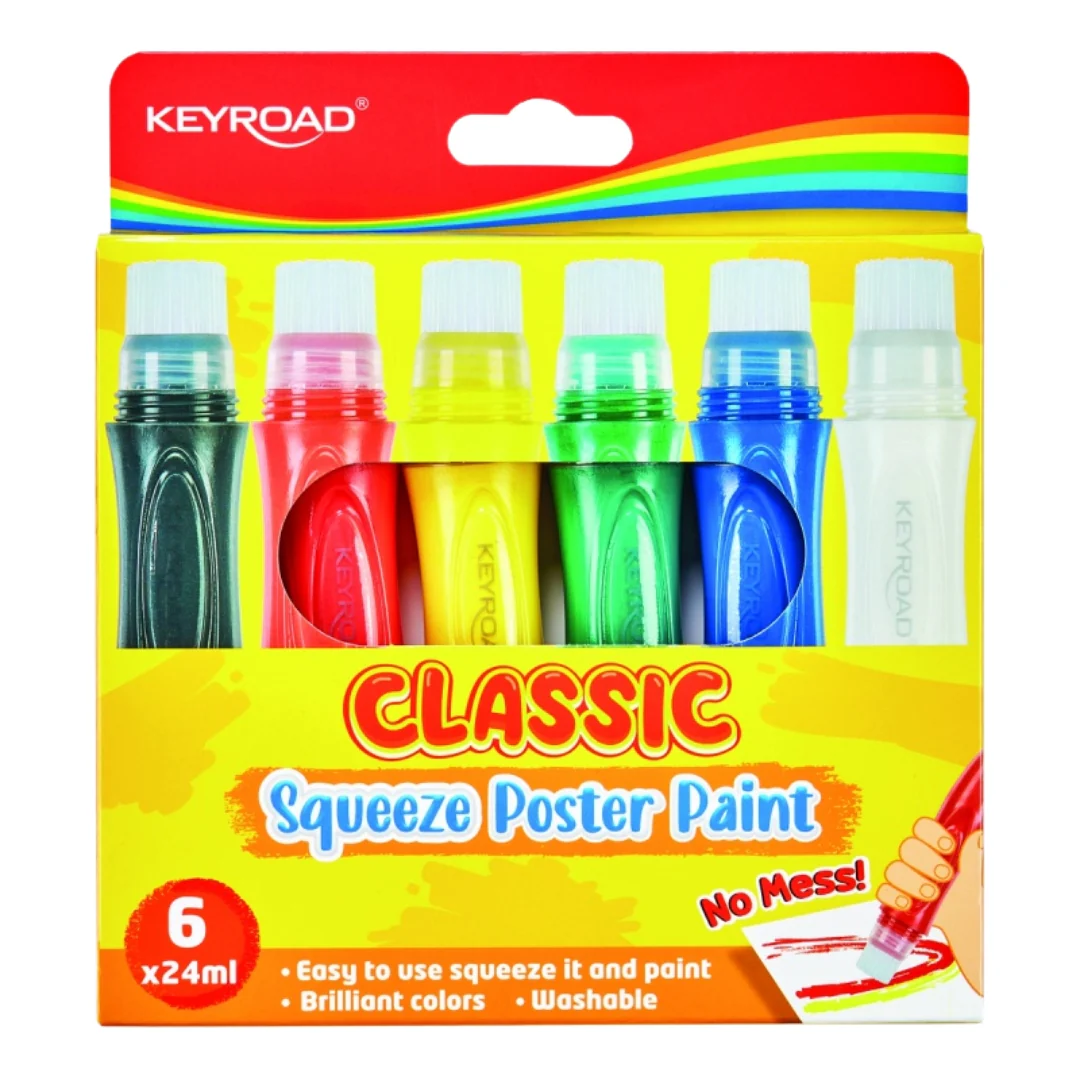 6-Pack Squeeze Poster Paint Brush Pens – Assorted Colours