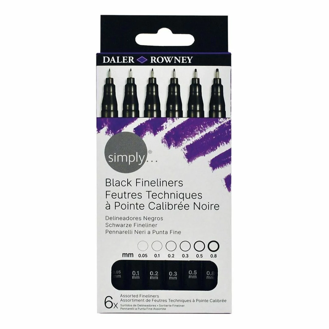 6pk Simply Black Fineliner Assorted Set