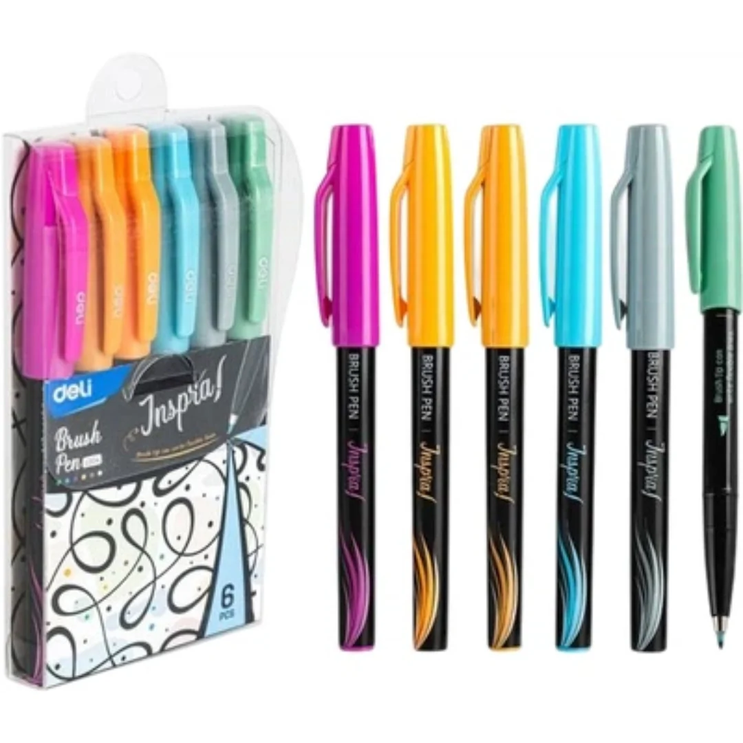 6pk Soft Tip Brush Pen by Deli