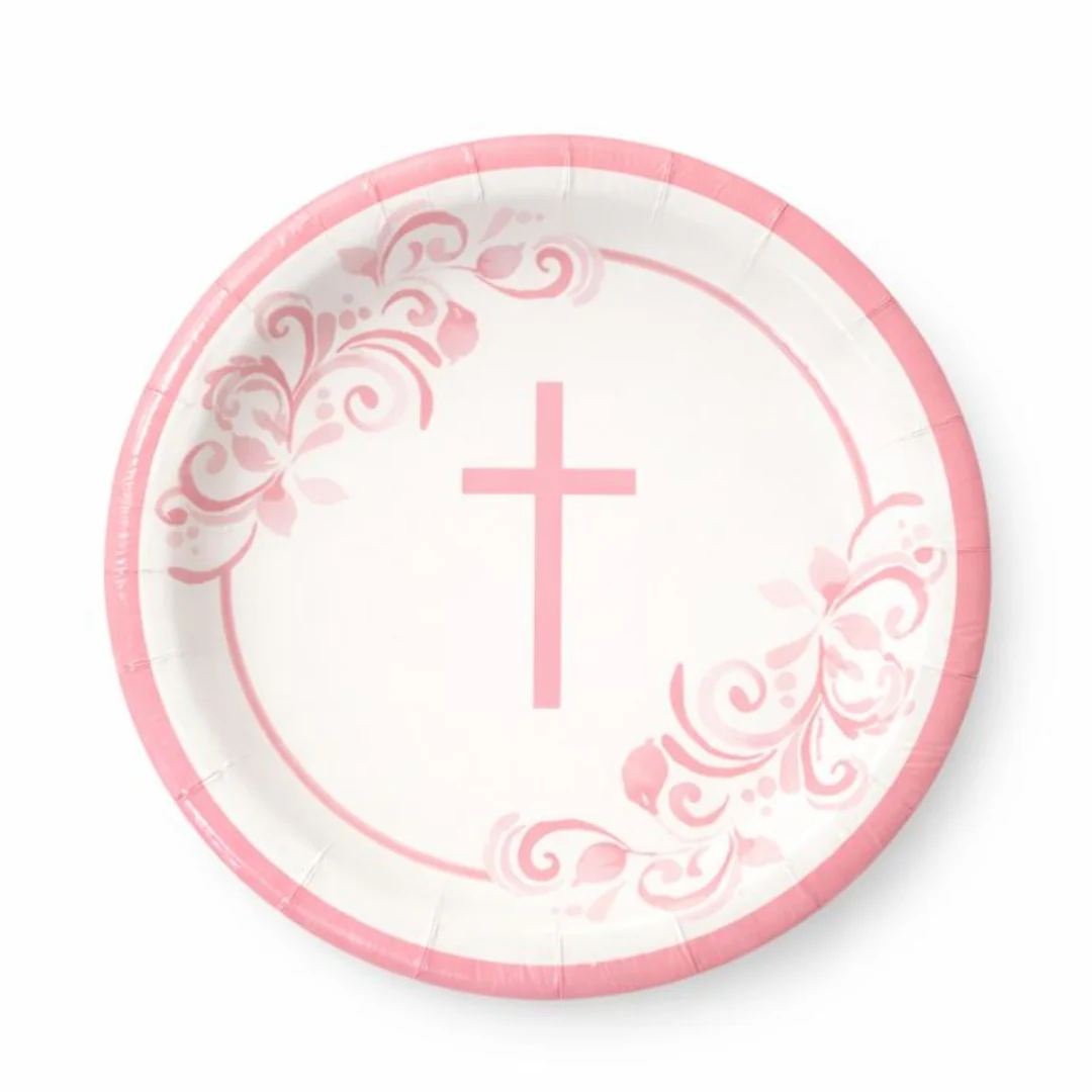 8PK 7" Pink Holycross Dessert Plates
