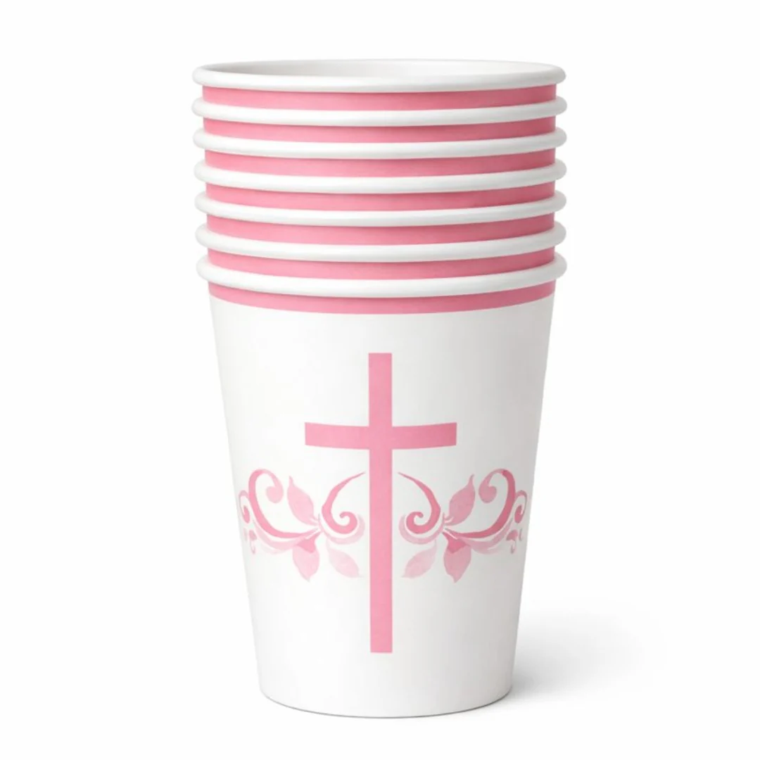 8PK Pink Holy Cross 9oz Paper Cups