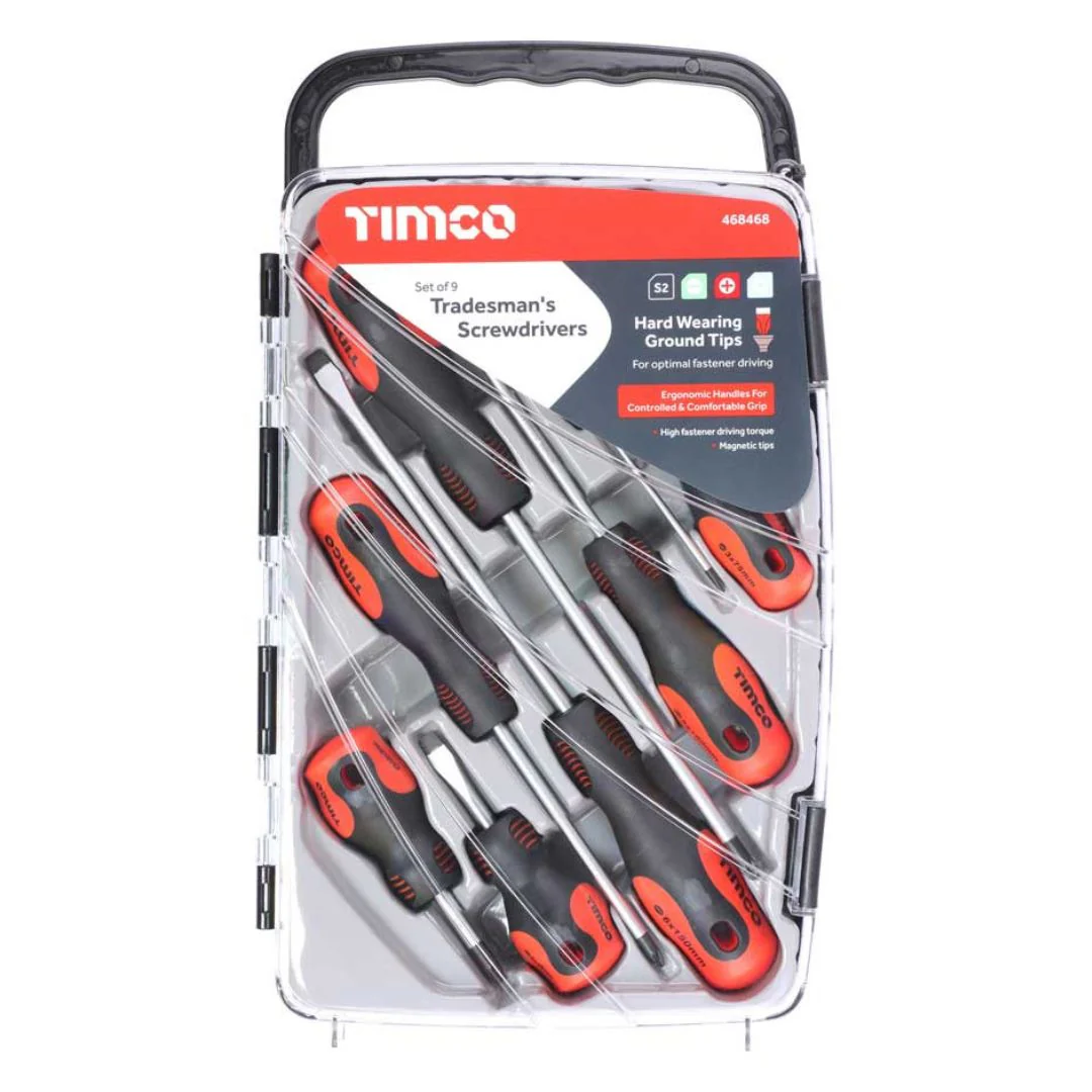 9 Piece Screwdriver Set with Case - Professional Tradesman Tool Kit
