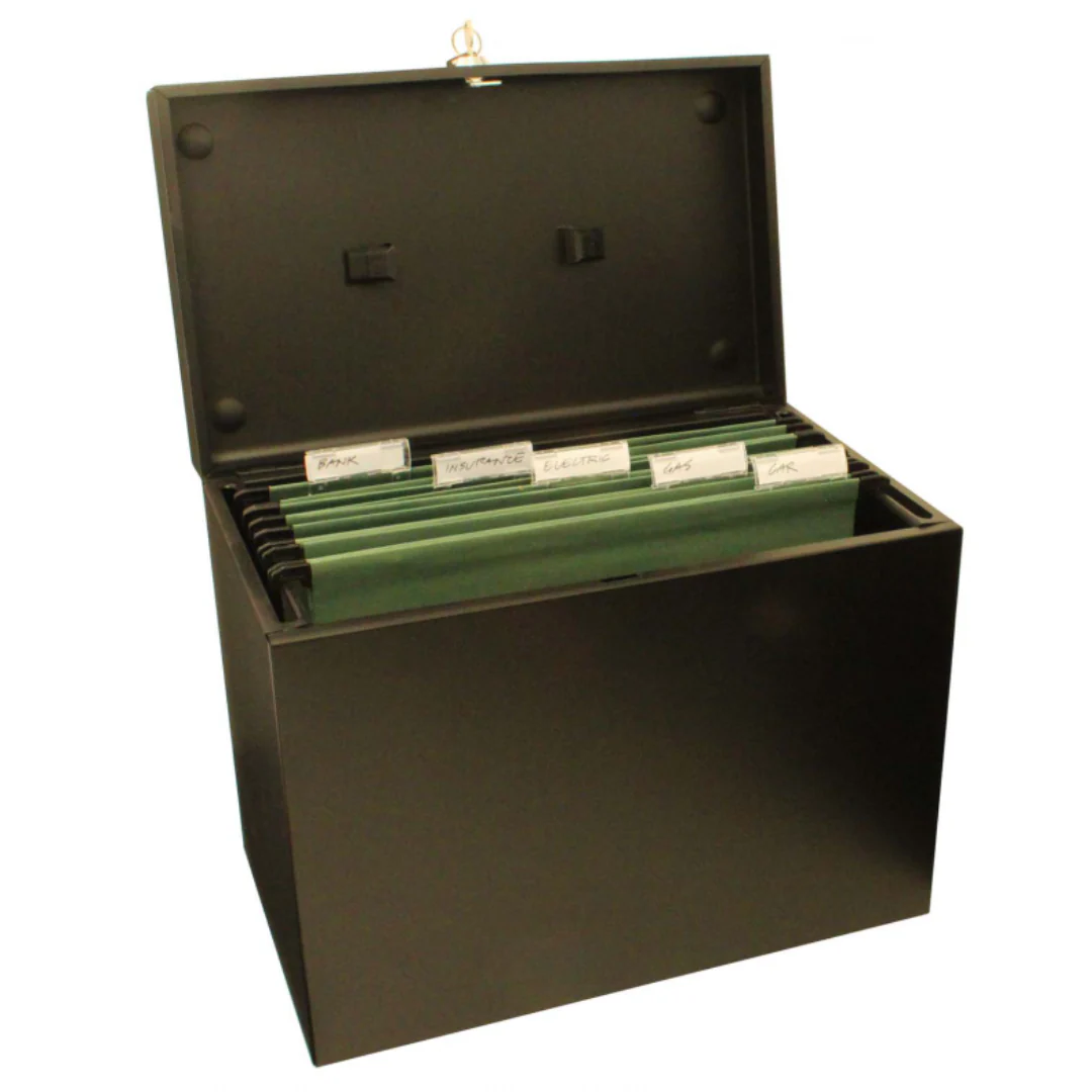 A4 Black Metal File Box with 5 File Folders - Image 2