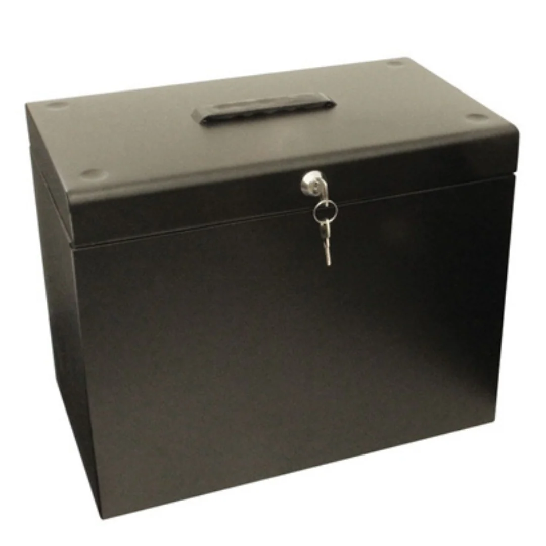A4 Black Metal File Box with 5 File Folders - Image 3