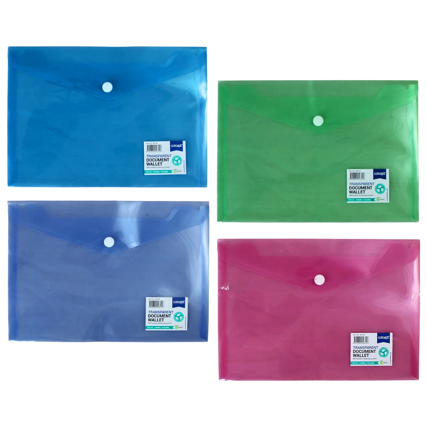 A5 Button Wallet Envelope – 4 Assorted Colours