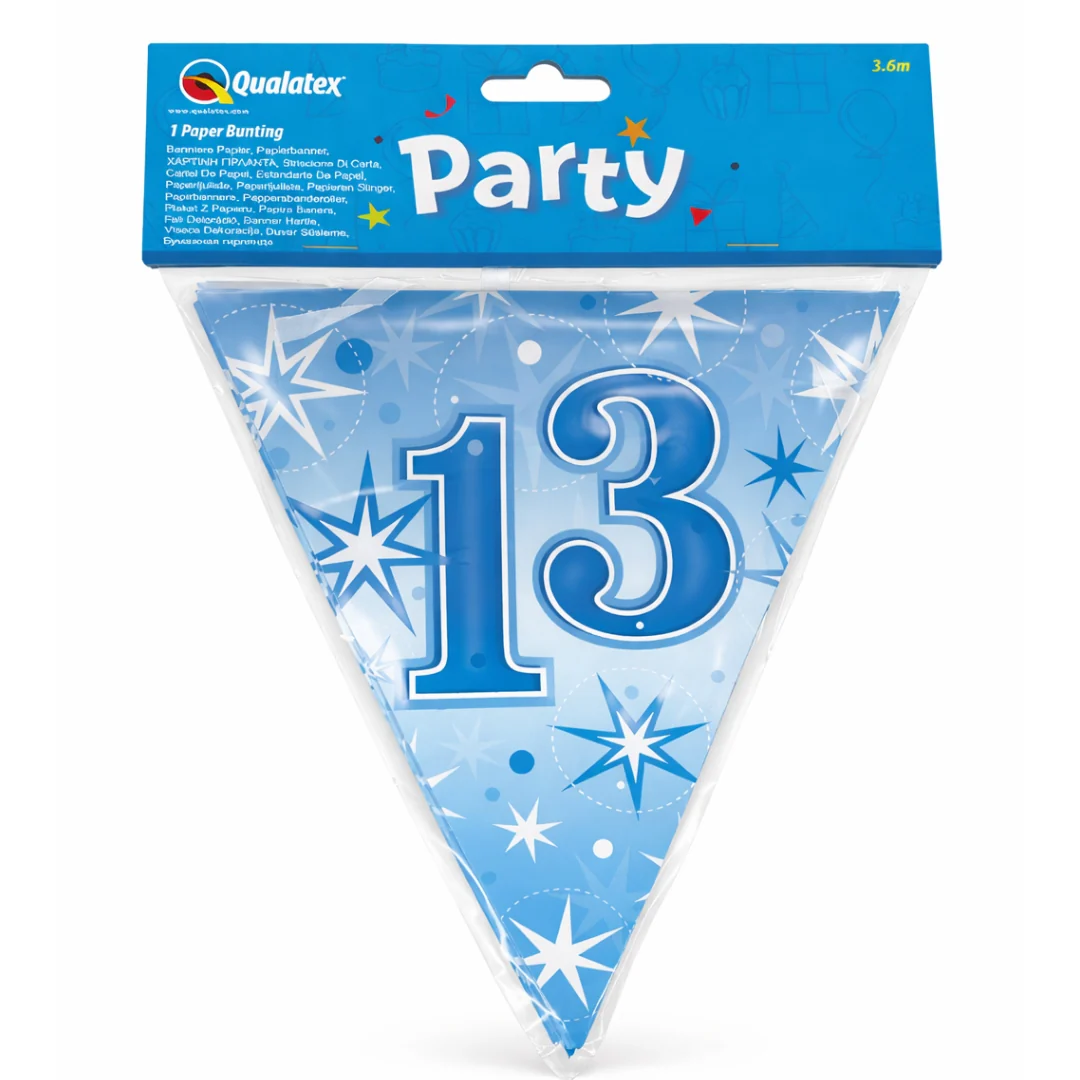 Blue Sparkle “Age 13” Flag Banner – 160cm