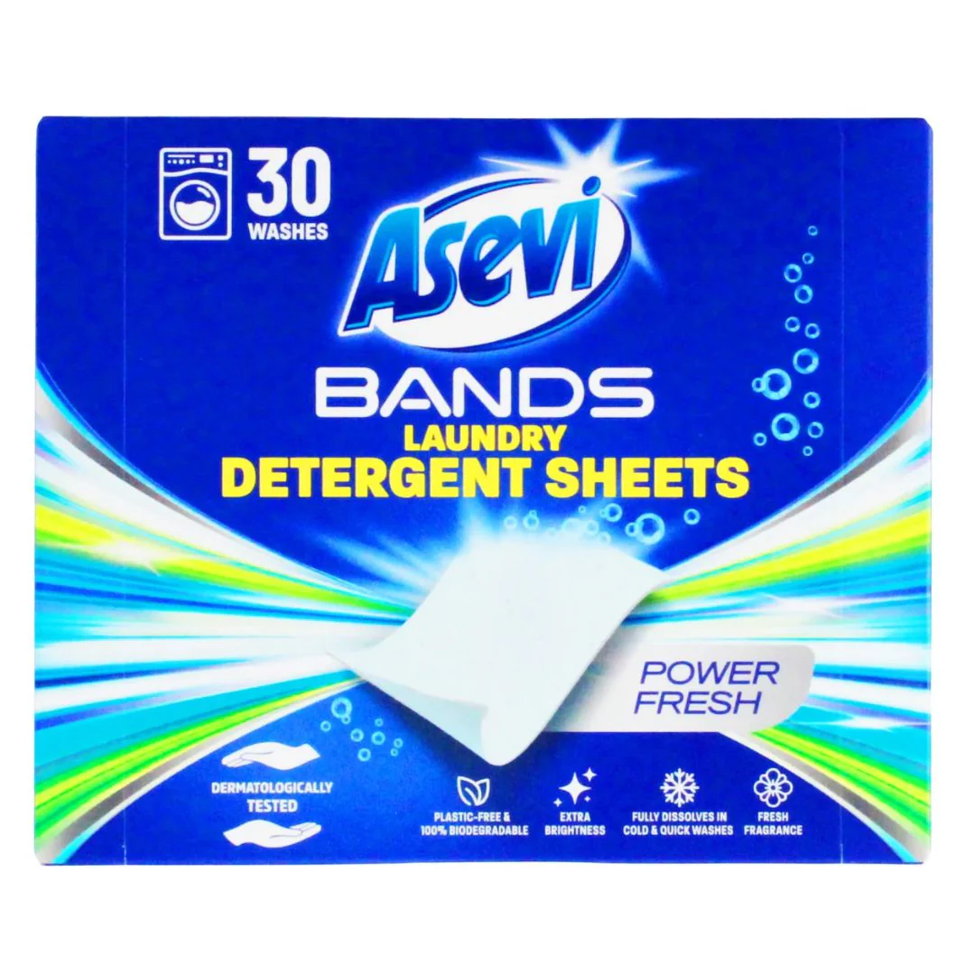 Asevi Bands Laundry Detergent Sheets Power Fresh 30 Washes