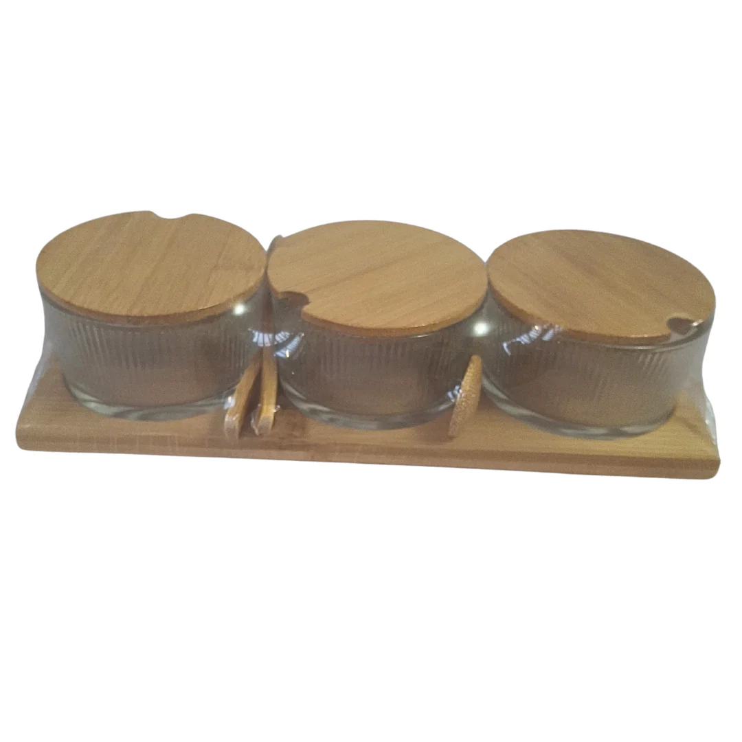 Bamboo and Glass Condiment Set