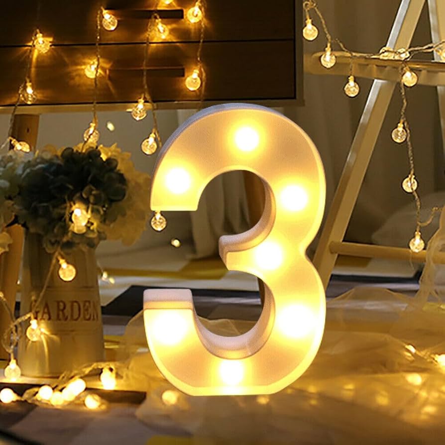Battery Operated LED Number 3 Light
