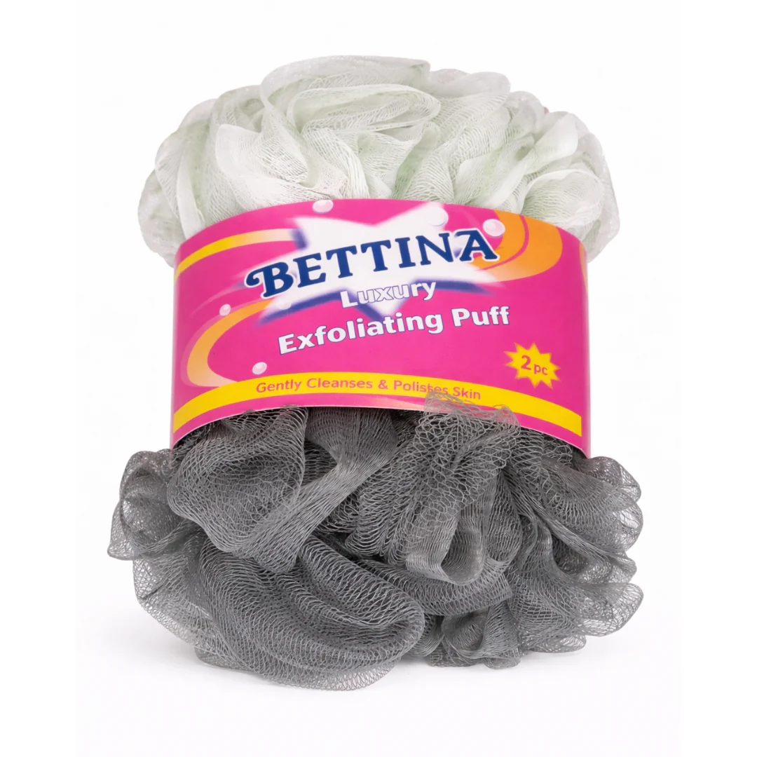 Bettina 2-Piece Exfoliating Shower and Bath Puff - White & Grey