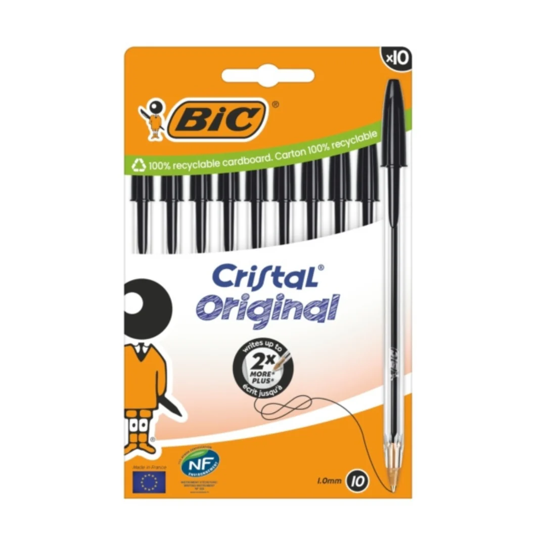BIC Cristal Black Ballpoint Pens – Pack of 10