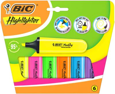 BIC Neon Highlighters 6 Pack Chisel Tip