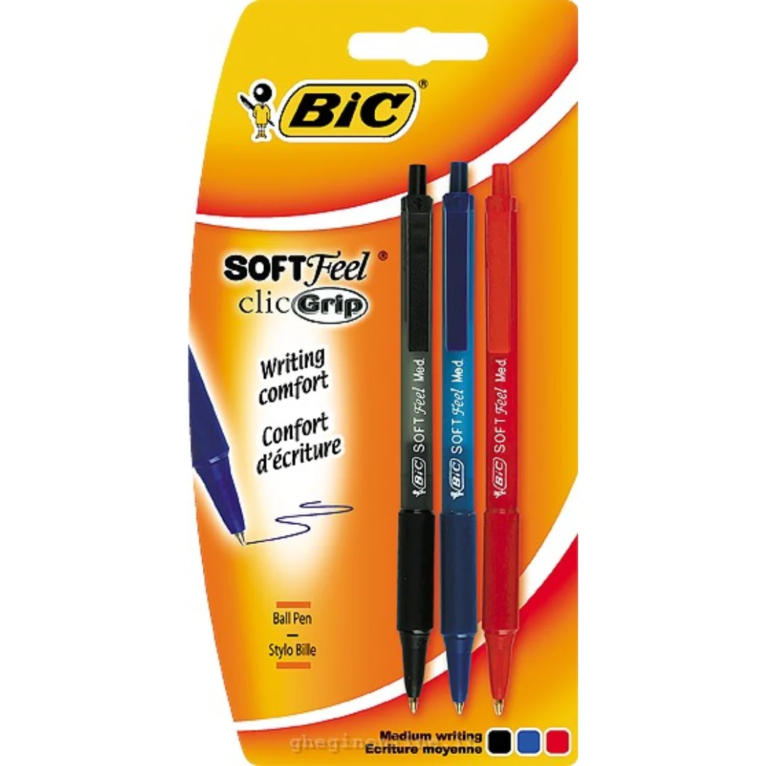 BIC Soft Feel Click Grip Pens – 3 Pack