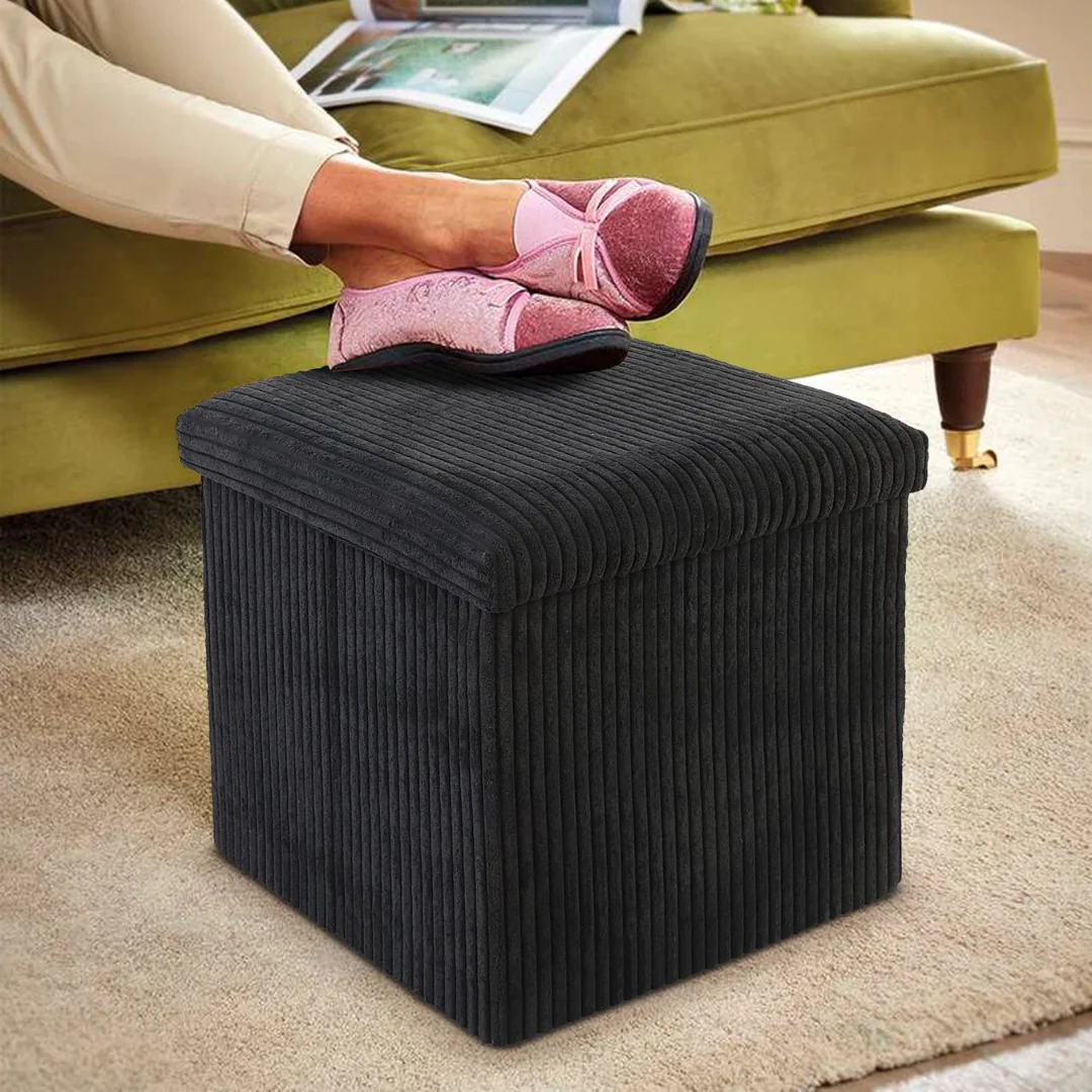 Black Corduroy Foot Stool - Image 2