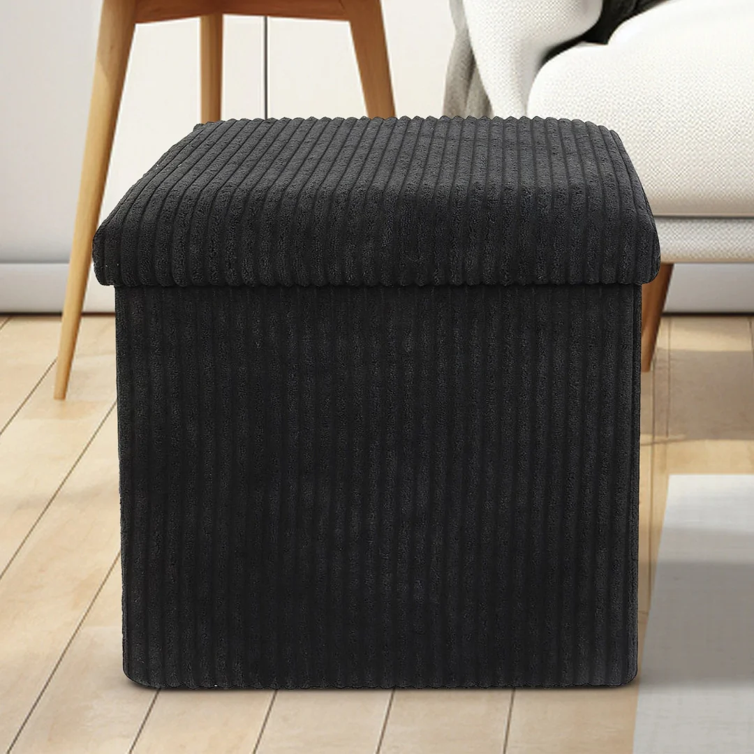 Black Corduroy Foot Stool - Image 3