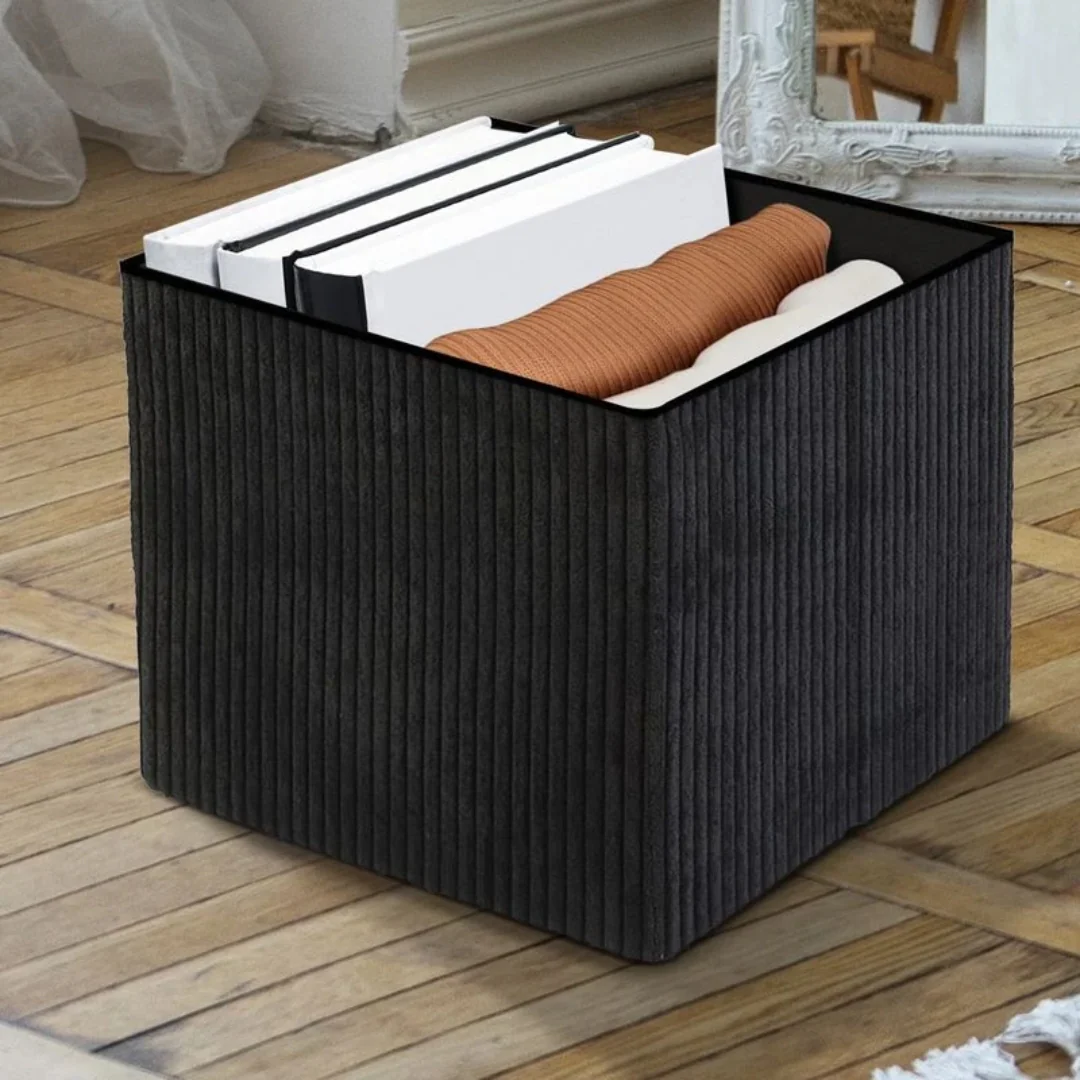 Black Corduroy Foot Stool - Image 4