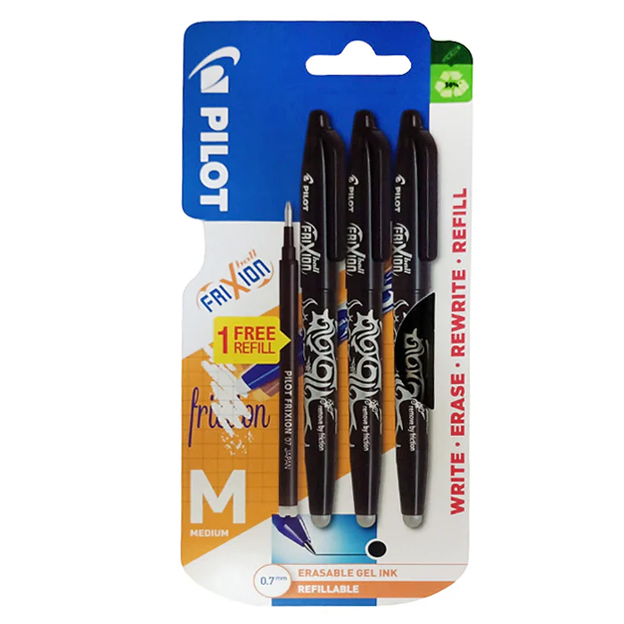 Black Frixion Pens – 3 Pack with 1 Free Refill