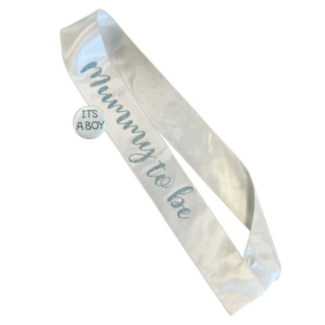 Blue Diamanté ‘Mummy to Be’ Sash & Badge Set