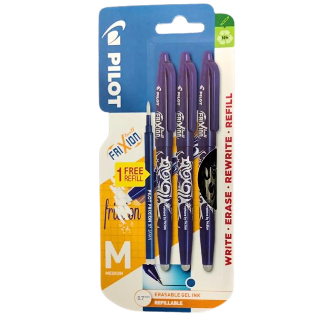 Blue Frixion Pens – 3 Pack with 1 Free Refill