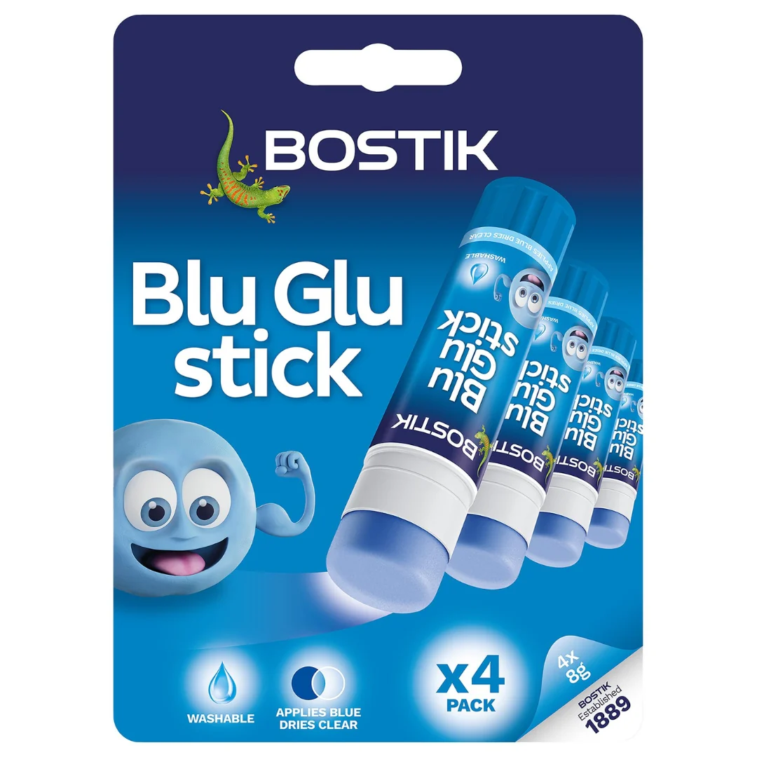 Bostik 4pk 8g Blu Glue Stick Carded