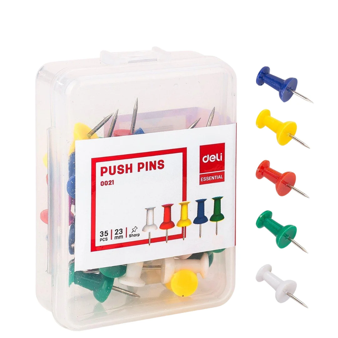 Box 35 23mm Deli Push Pins Assorted Colours