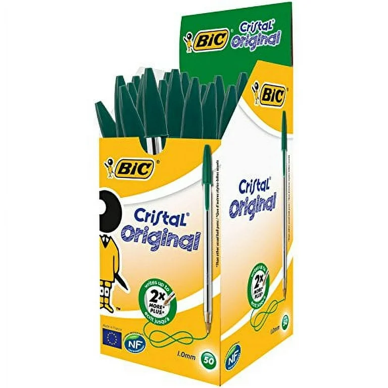 Box 50 Green Bic Cristal Ballpens